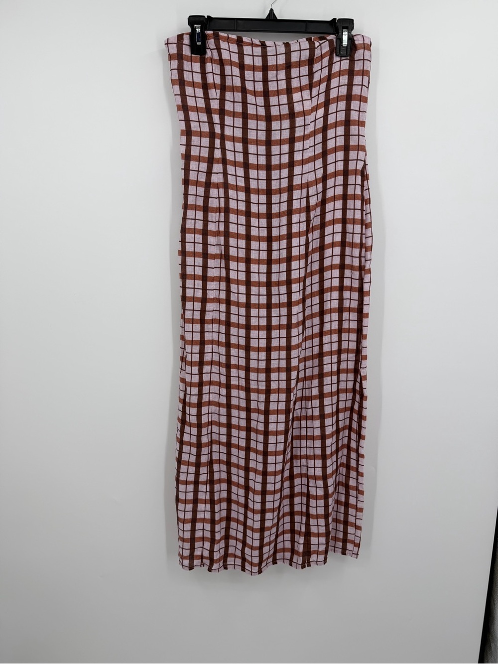 Anthropologie Brown & Cream Plaid Strapless Midi - Picture 2 of 10